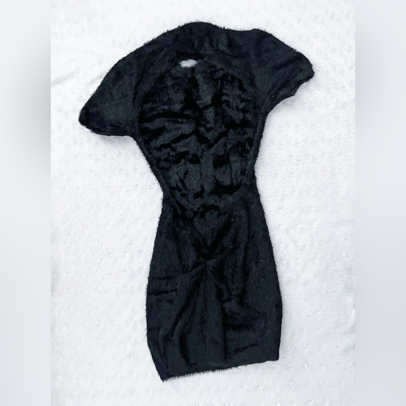 LIONESS Westside Backless Furry Mini Dress Black - Picture 7 of 15